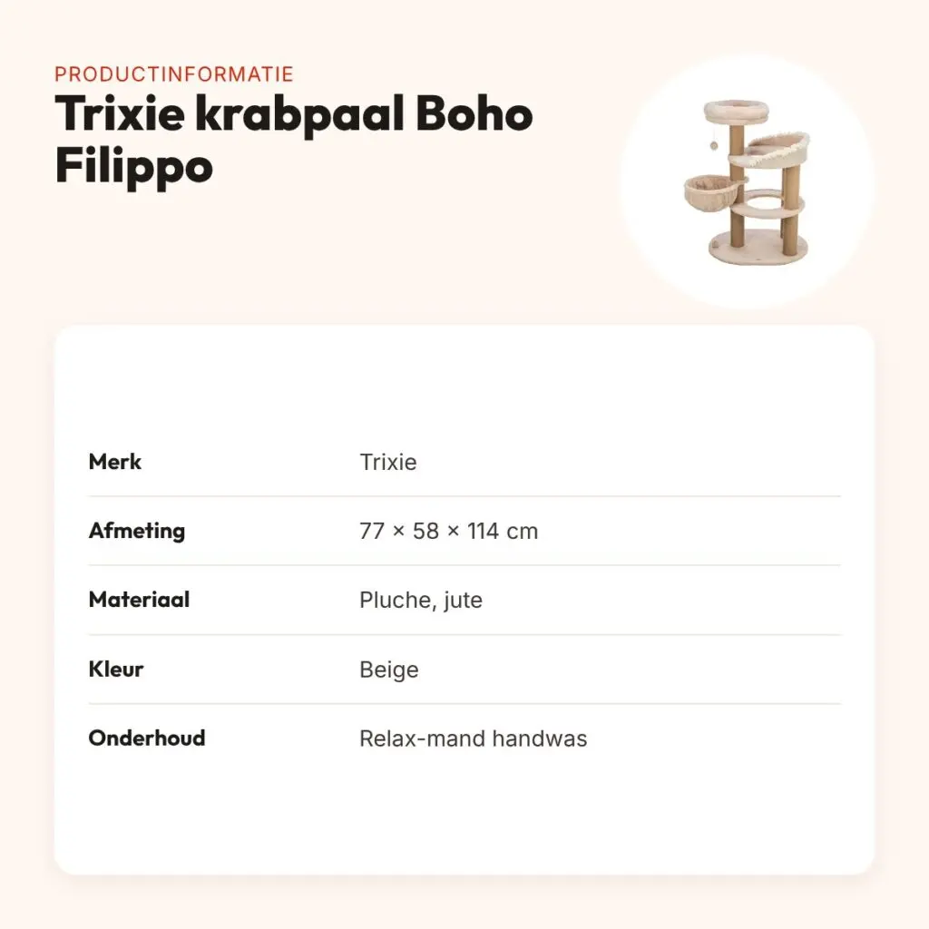 Trixie krabpaal Boho Filippo beige 77 x 58 x 114 cm – drie verdiepingen – productinformatie