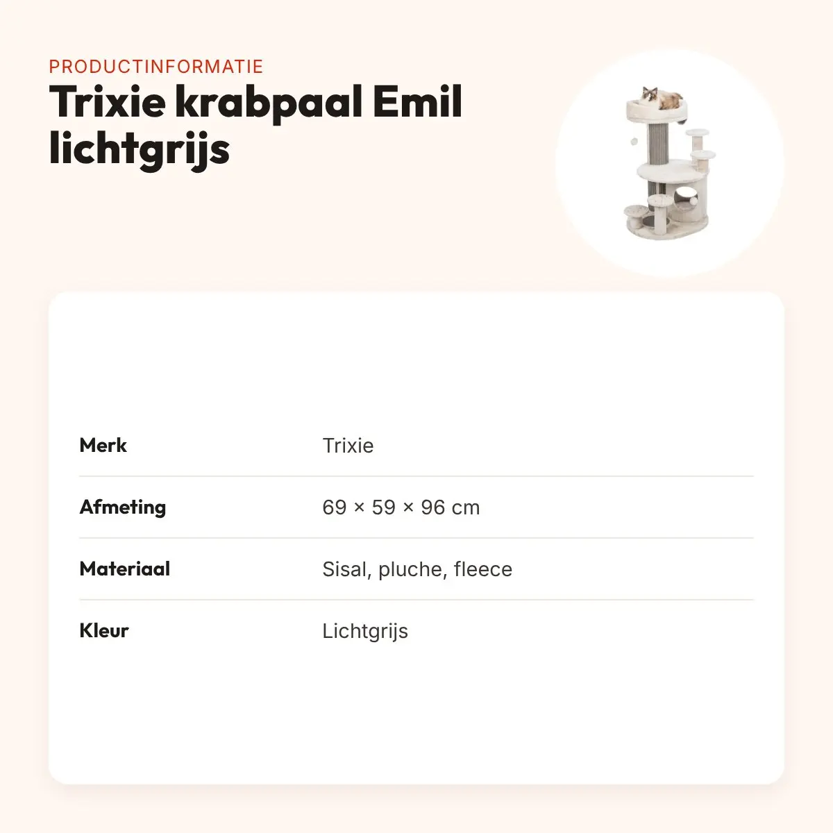 Trixie krabpaal Emil lichtgrijs 69 x 59 x 96 cm – schuilhuisje – productinformatie