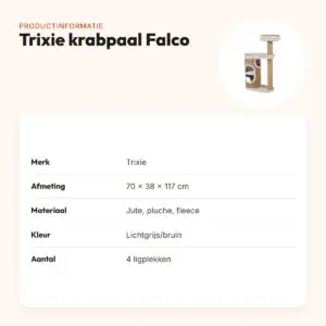 Trixie krabpaal Falco lichtgrijs/bruin 70 x 38 x 117 cm – 4 ligplekken – productinformatie