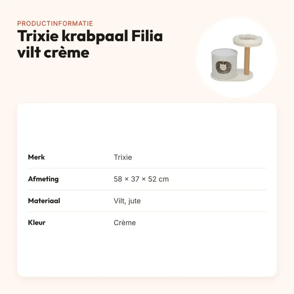 Trixie krabpaal Filia vilt crème 58 x 37 x 52 cm – compact – productinformatie