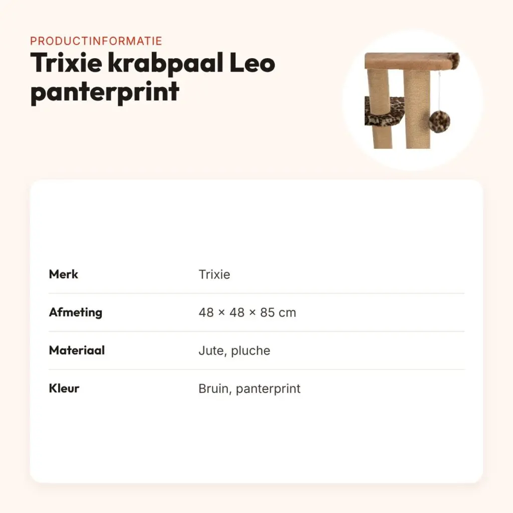 Trixie krabpaal Leo panterprint bruin 48 x 48 x 85 cm – met boog – productinformatie