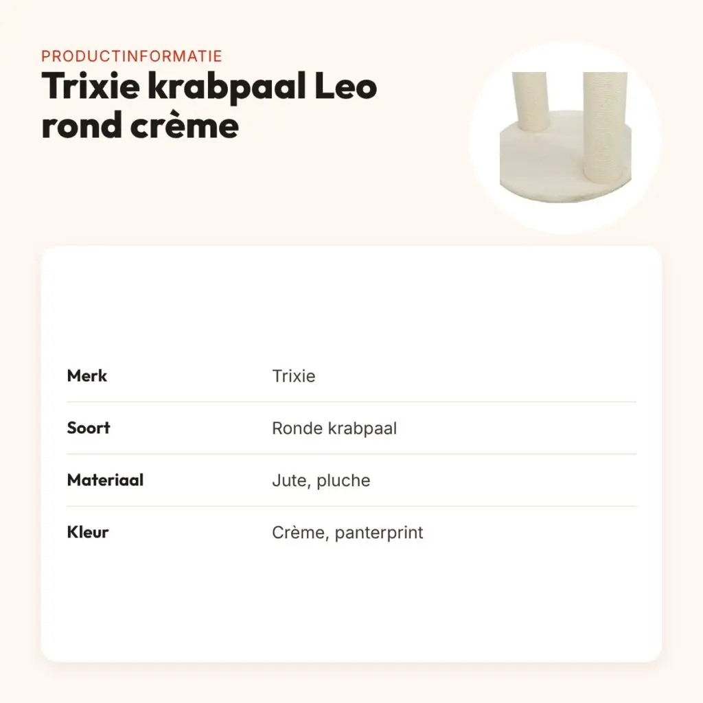Trixie krabpaal Leo panterprint rond crème 42 x 42 x 82 cm – productinformatie