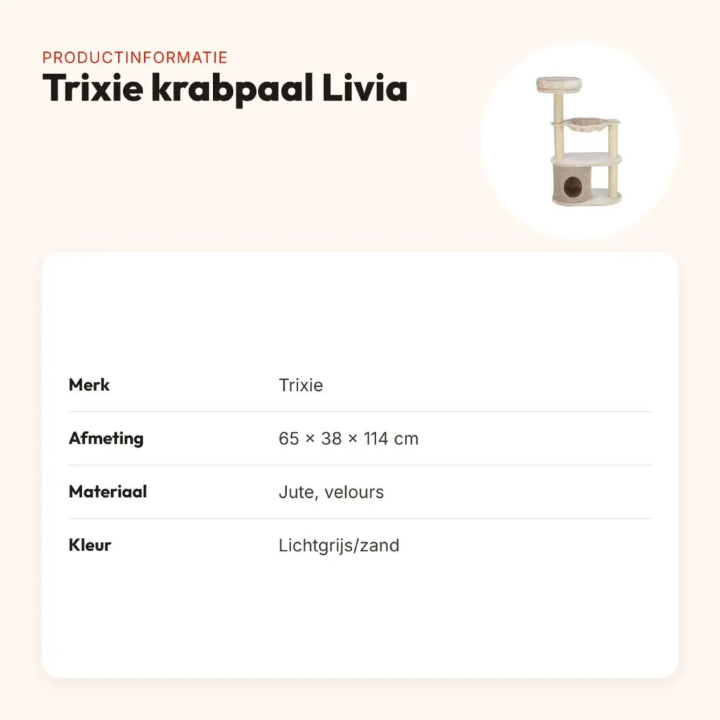Trixie krabpaal Livia lichtgrijs/zand 65 x 38 x 114 cm – productinformatie
