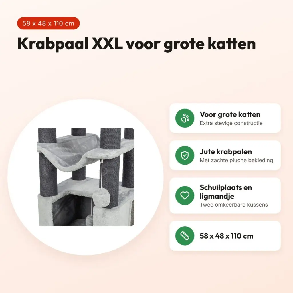 Trixie krabpaal Lucano XXL lichtgrijs/donkergrijs 58 x 48 x 110 cm – voordelen