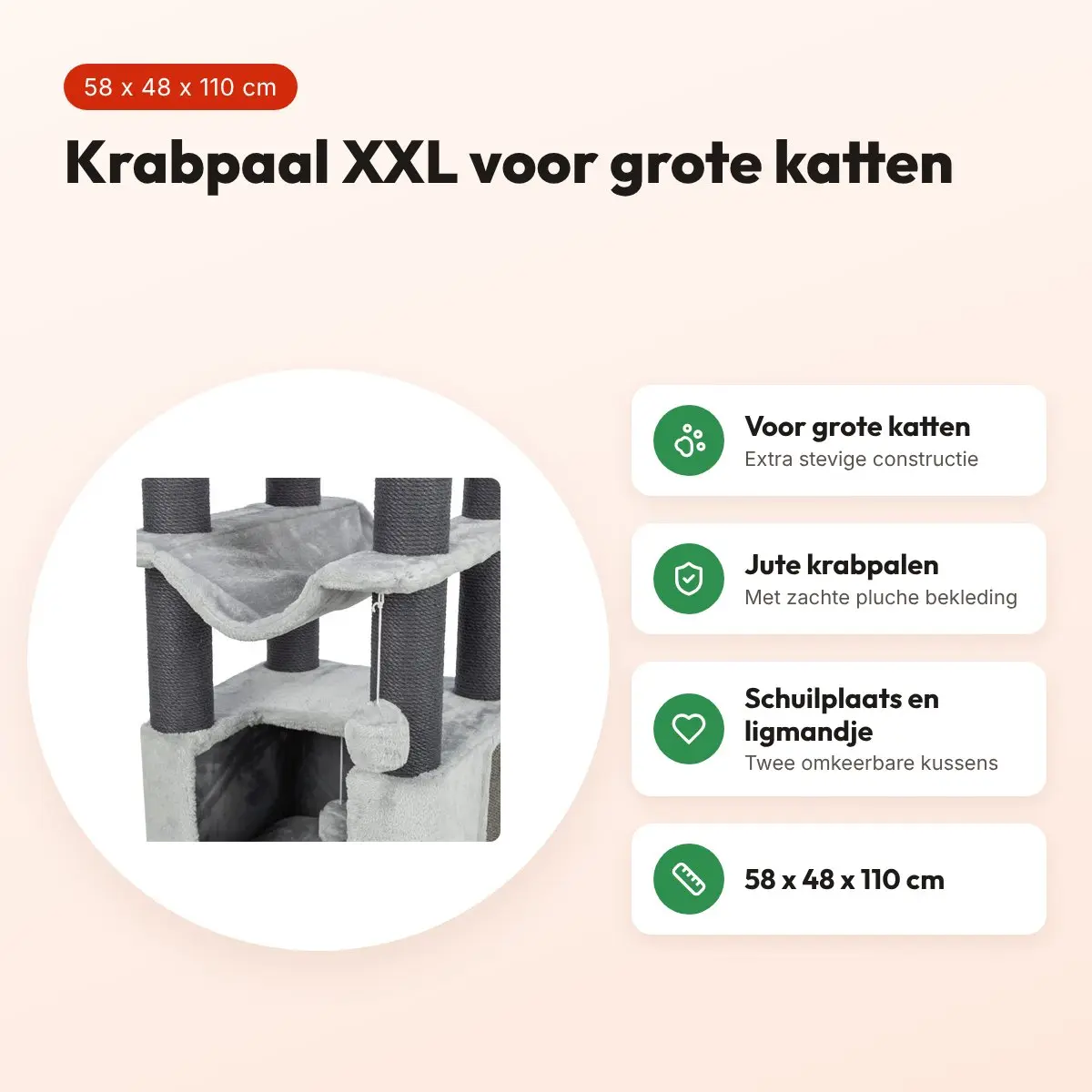Trixie krabpaal Lucano XXL lichtgrijs/donkergrijs 58 x 48 x 110 cm – voordelen