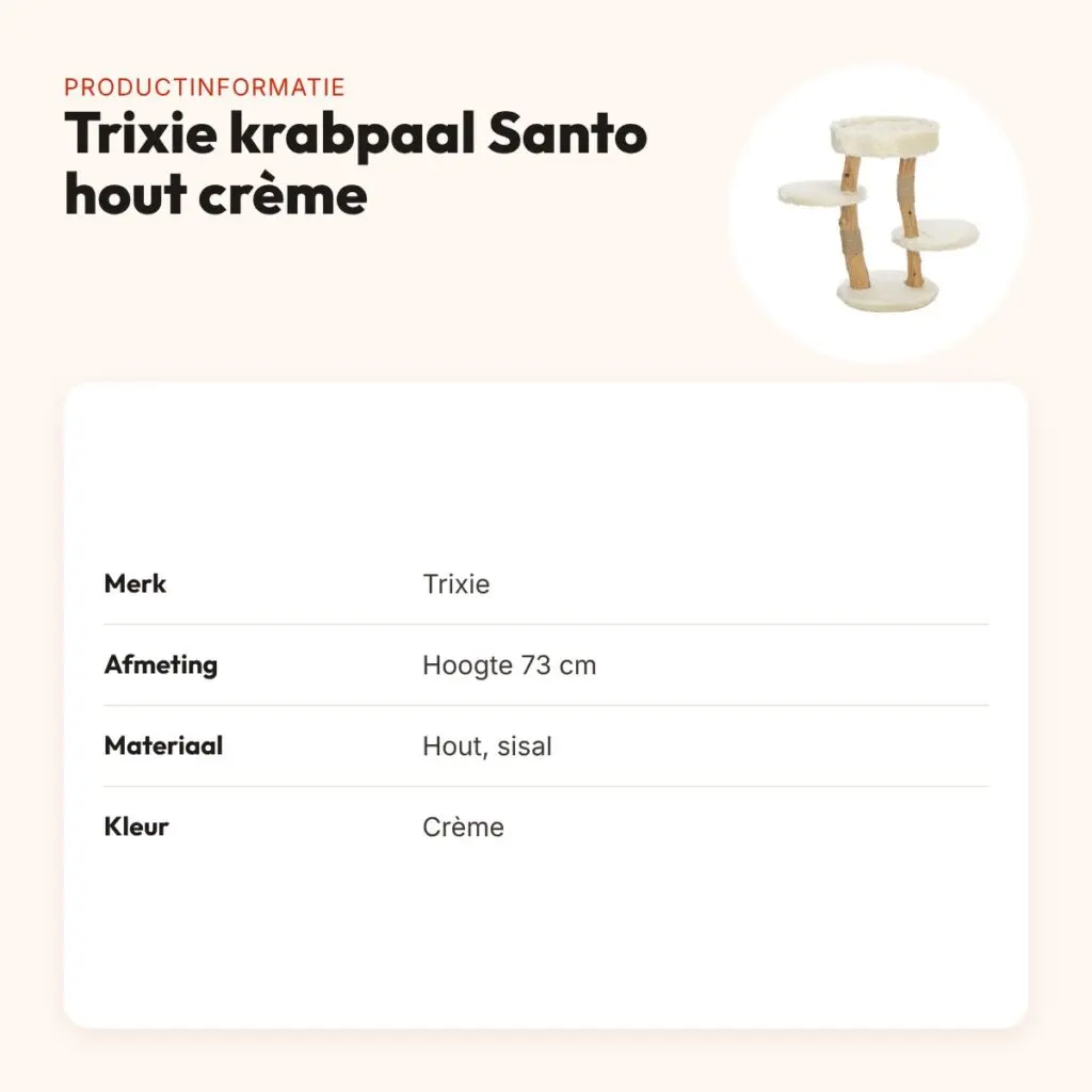 Trixie krabpaal Santo hout crème 73 cm – met sisal en mandje – productinformatie