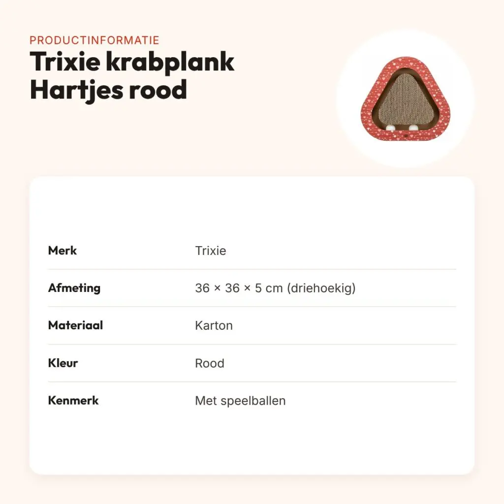 Trixie krabplank Hartjes met ballen rood driehoekig 36 x 36 x 5 cm – productinformatie