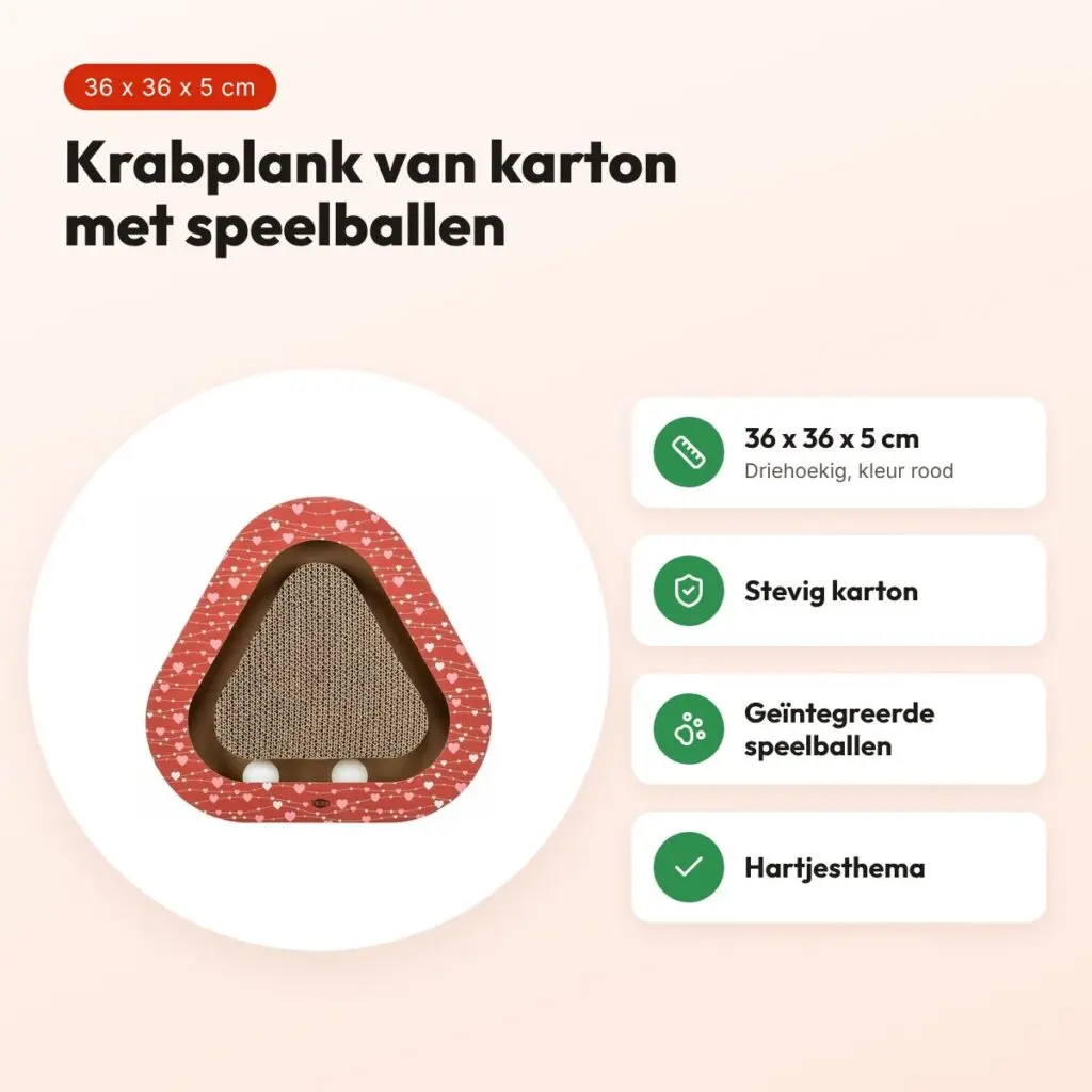 Trixie krabplank Hartjes met ballen rood driehoekig 36 x 36 x 5 cm – voordelen