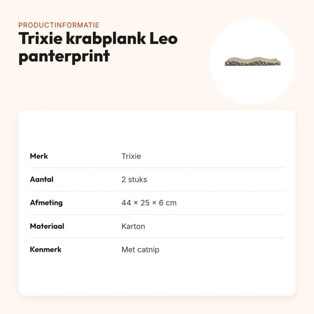 Trixie krabplank Leo panterprint 44 x 25 x 6 cm – set van 2 met catnip – productinformatie