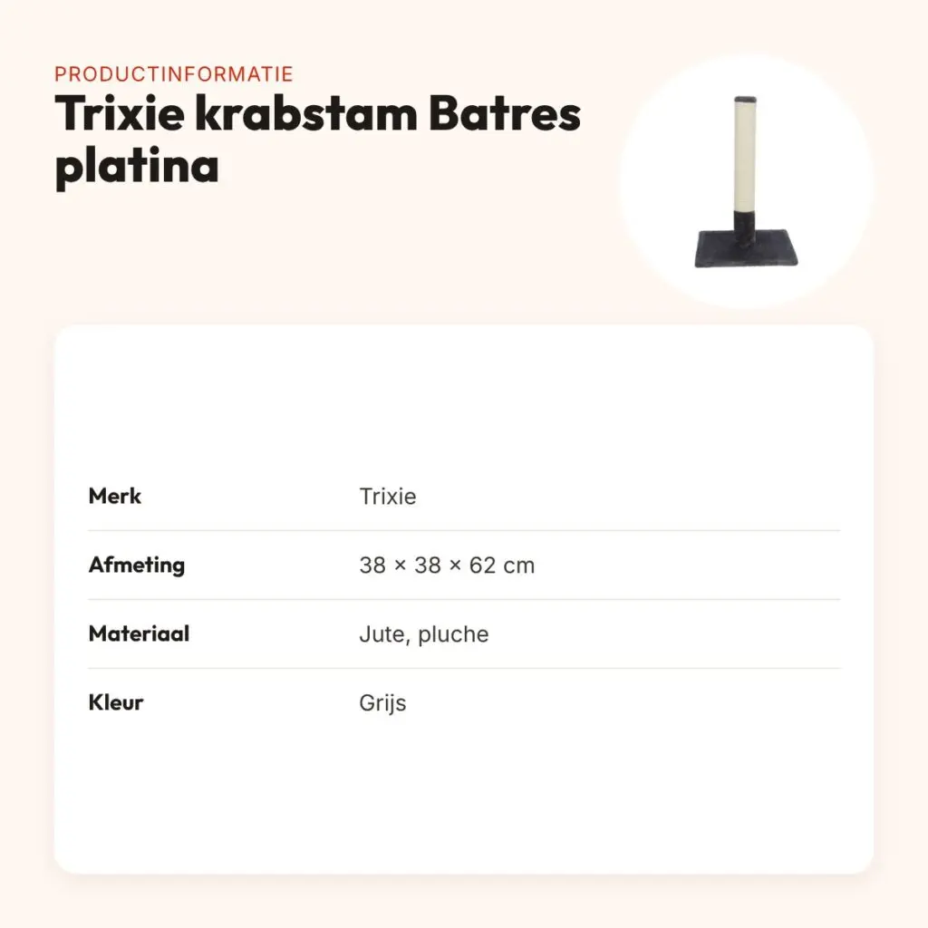 Trixie krabstam Batres Platina grijs 38 x 38 x 62 cm – jute – productinformatie