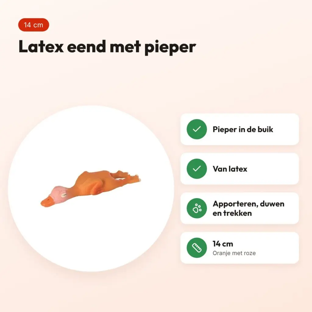Trixie latex eend 14 cm – kauwspeelgoed met pieper, oranje/roze – voordelen