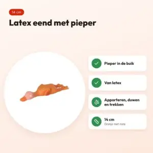 Trixie latex eend 14 cm – kauwspeelgoed met pieper, oranje/roze – voordelen