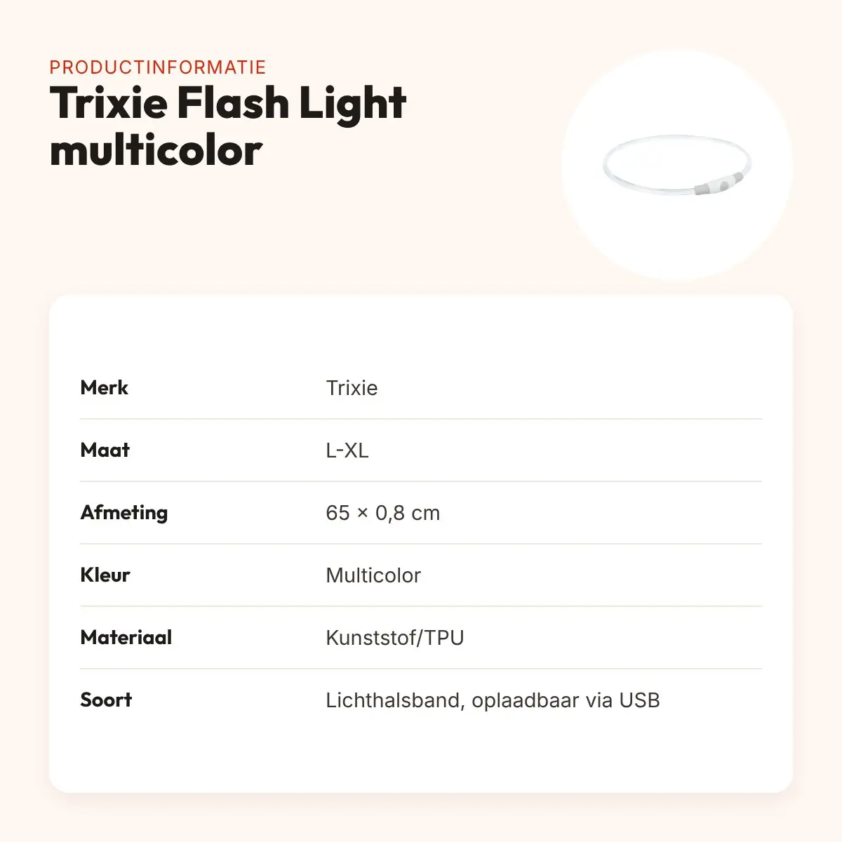 Trixie lichtgevende halsband Flash Light multicolor L-XL 65 x 0,8 cm – productinformatie