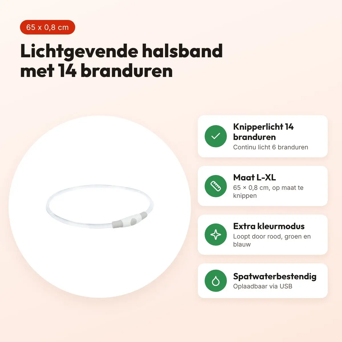 Trixie lichtgevende halsband Flash Light multicolor L-XL 65 x 0,8 cm – voordelen
