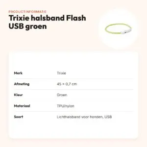 Trixie lichtgevende halsband Flash USB groen 45 x 0,7 cm – TPU/nylon – productinformatie