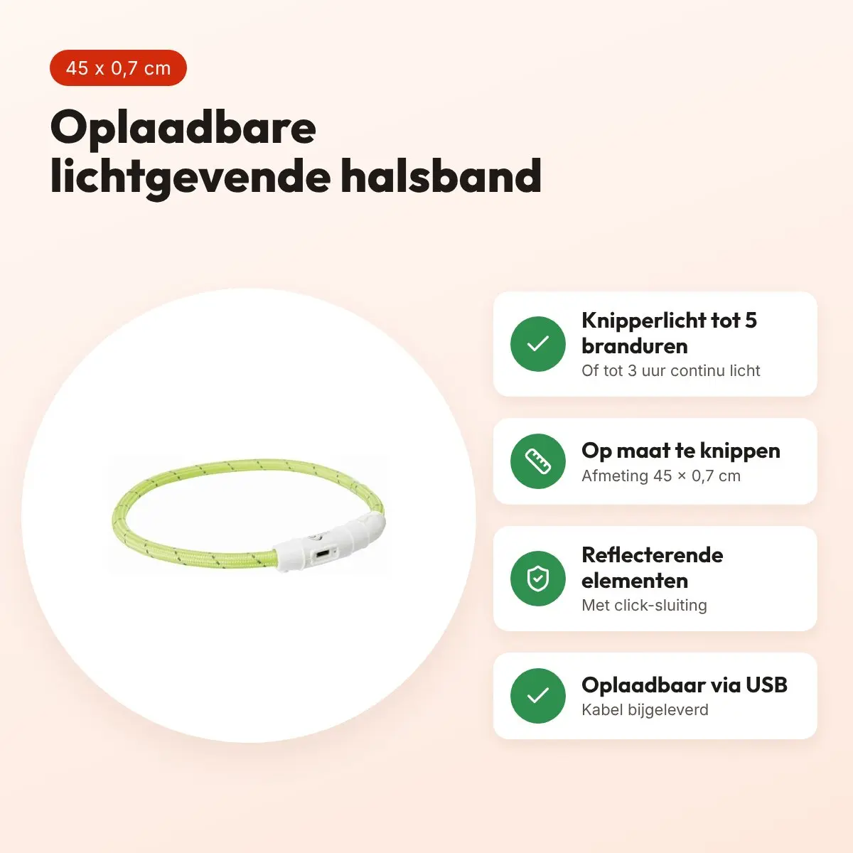 Trixie lichtgevende halsband Flash USB groen 45 x 0,7 cm – TPU/nylon – voordelen