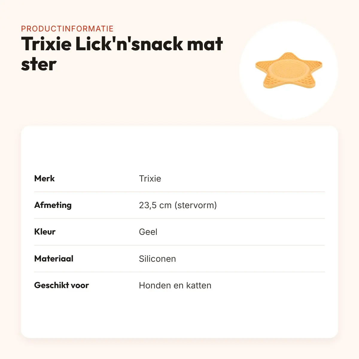 Trixie Lick'n'snack mat ster siliconen geel 23,5 cm – productinformatie