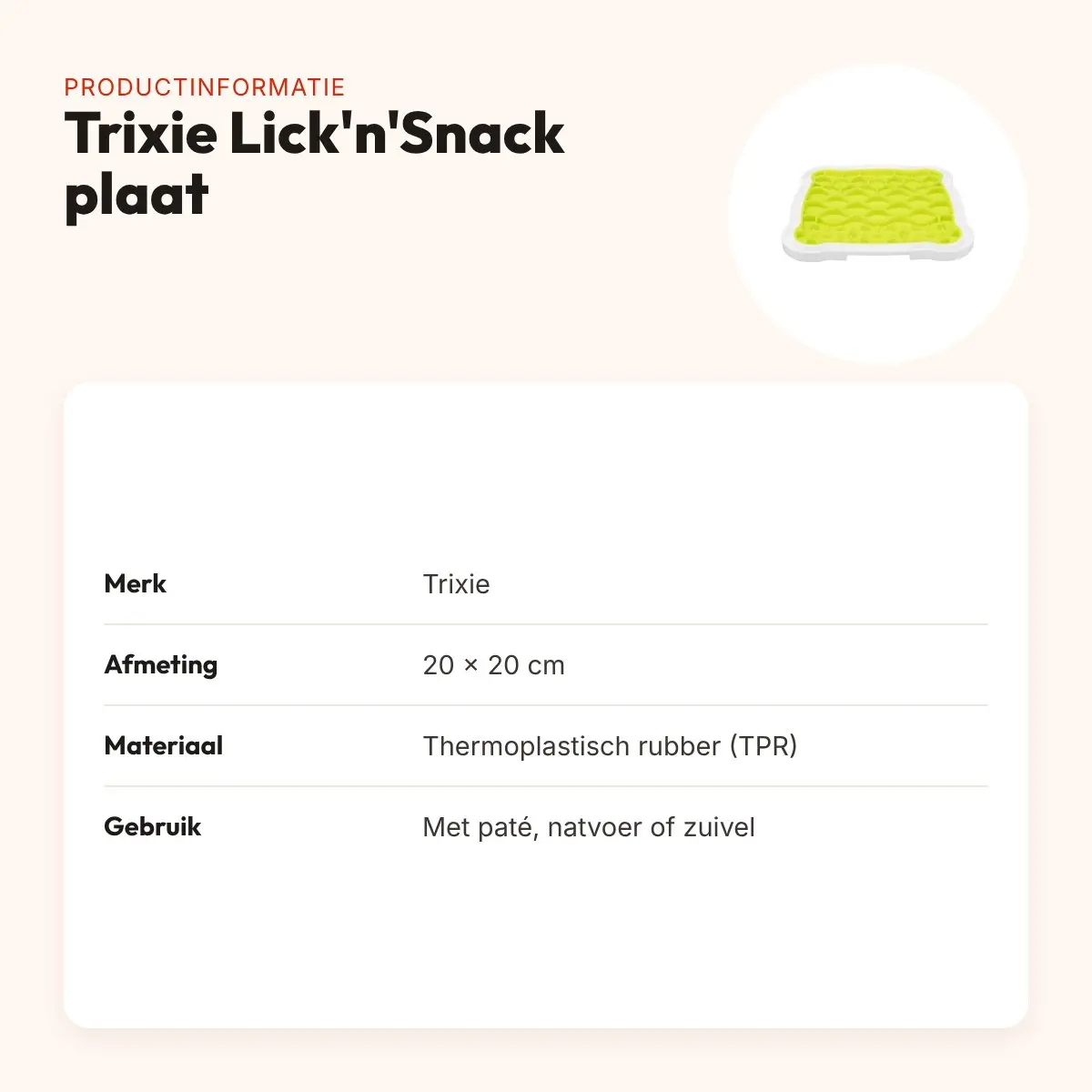 Trixie Lick'n'Snack plaat TPR 20 x 20 cm – slipvast – productinformatie