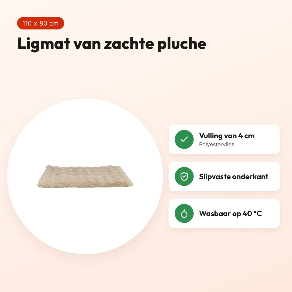 Trixie ligmat Elli beige 110 x 80 cm – pluche, slipvast en wasbaar – voordelen