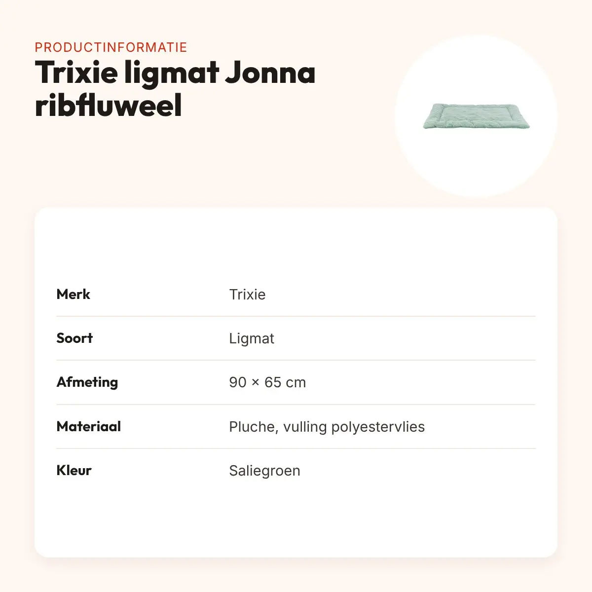 Trixie ligmat Jonna ribfluweel saliegroen 90 x 65 cm – slipvaste onderkant – productinformatie
