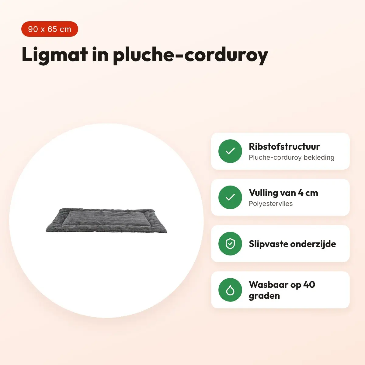 Trixie ligmat Jonna ribstof donkergrijs 90 x 65 cm – slipvast – voordelen