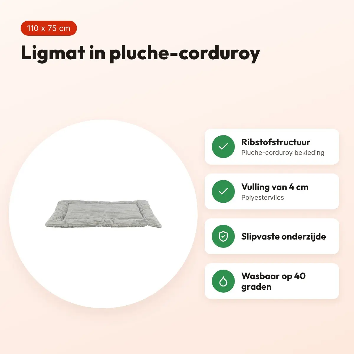 Trixie ligmat Jonna ribstof grijs 110 x 75 cm – pluche-corduroy – voordelen