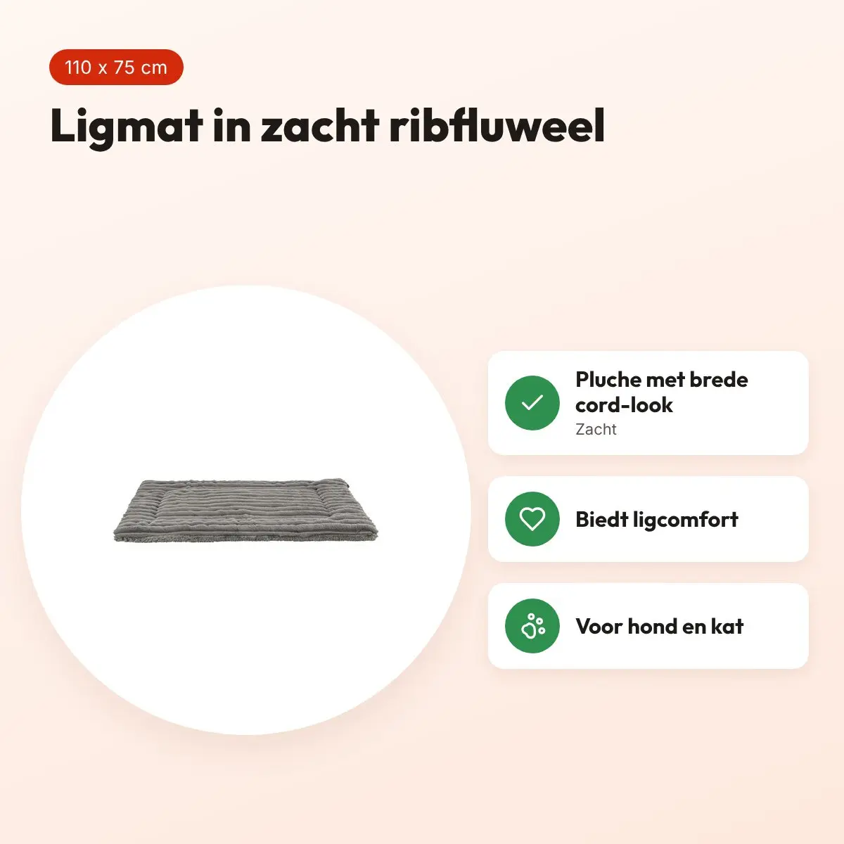 Trixie ligmat Lonni ribfluweel grijs 110 x 75 cm – voor hond en kat – voordelen