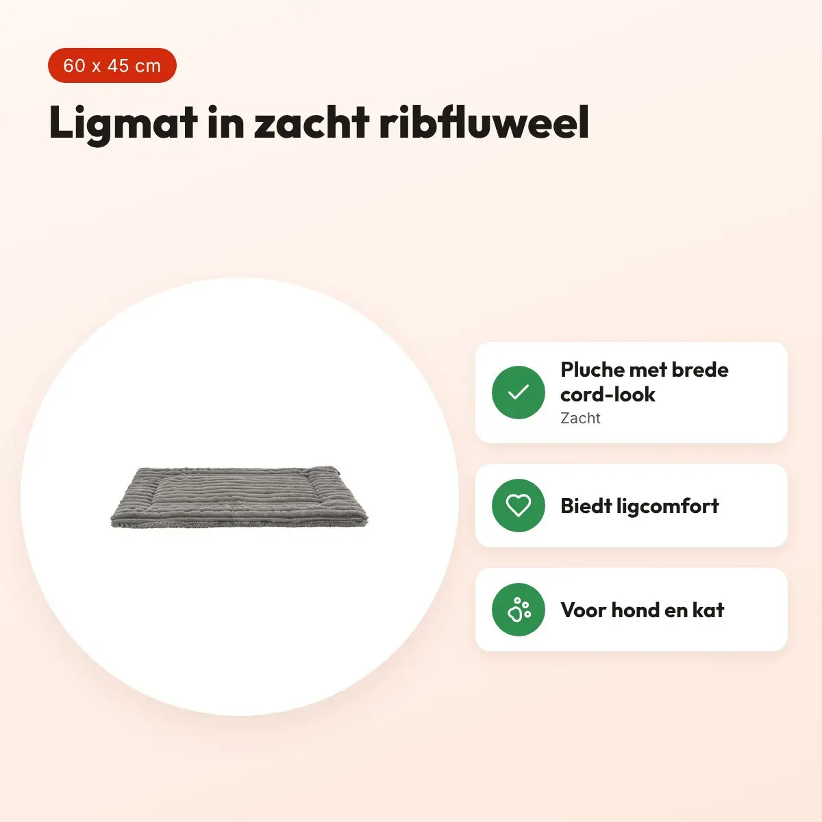 Trixie ligmat Lonni ribfluweel grijs 60 x 45 cm – voor hond en kat – voordelen