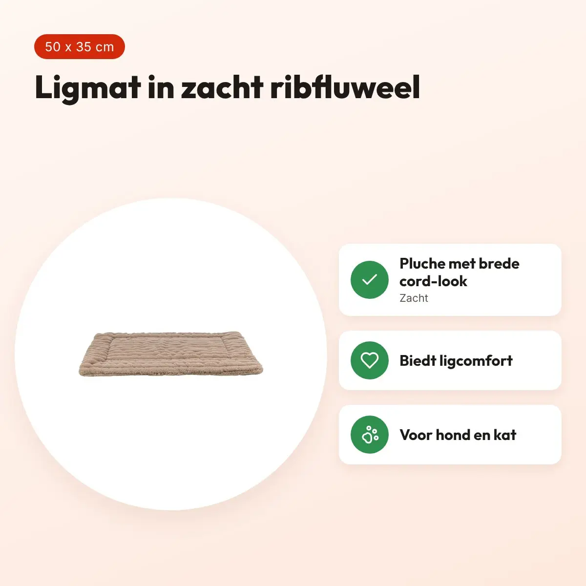Trixie ligmat Lonni ribfluweel lichtbruin 50 x 35 cm – voor hond en kat – voordelen