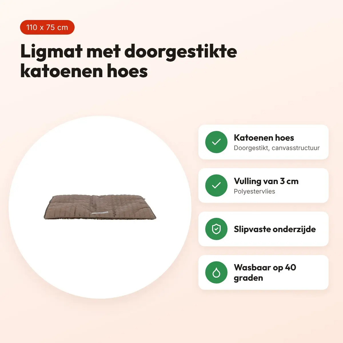 Trixie ligmat Marley donkerbruin 110 x 75 cm – katoen, slipvast – voordelen