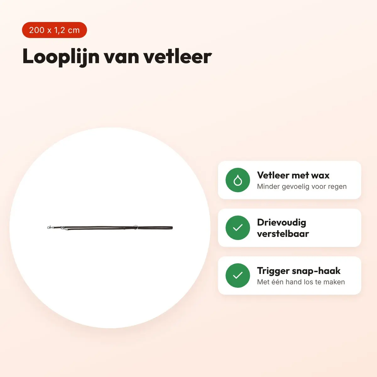 Trixie looplijn Rustic vetleer donkerbruin 200 x 1,2 cm – verstelbaar – voordelen