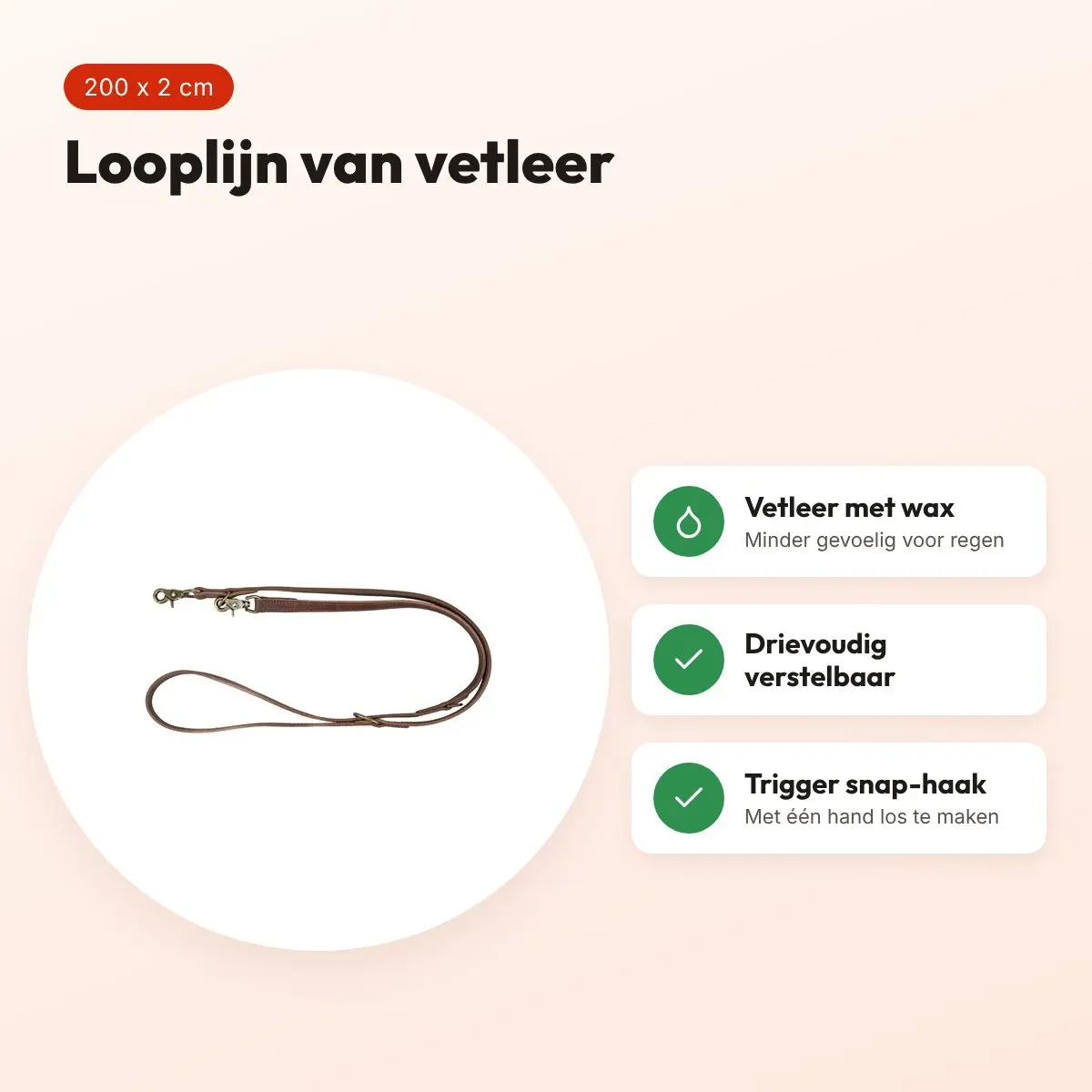 Trixie looplijn Rustic vetleer donkerbruin 200 x 2 cm – verstelbaar – voordelen