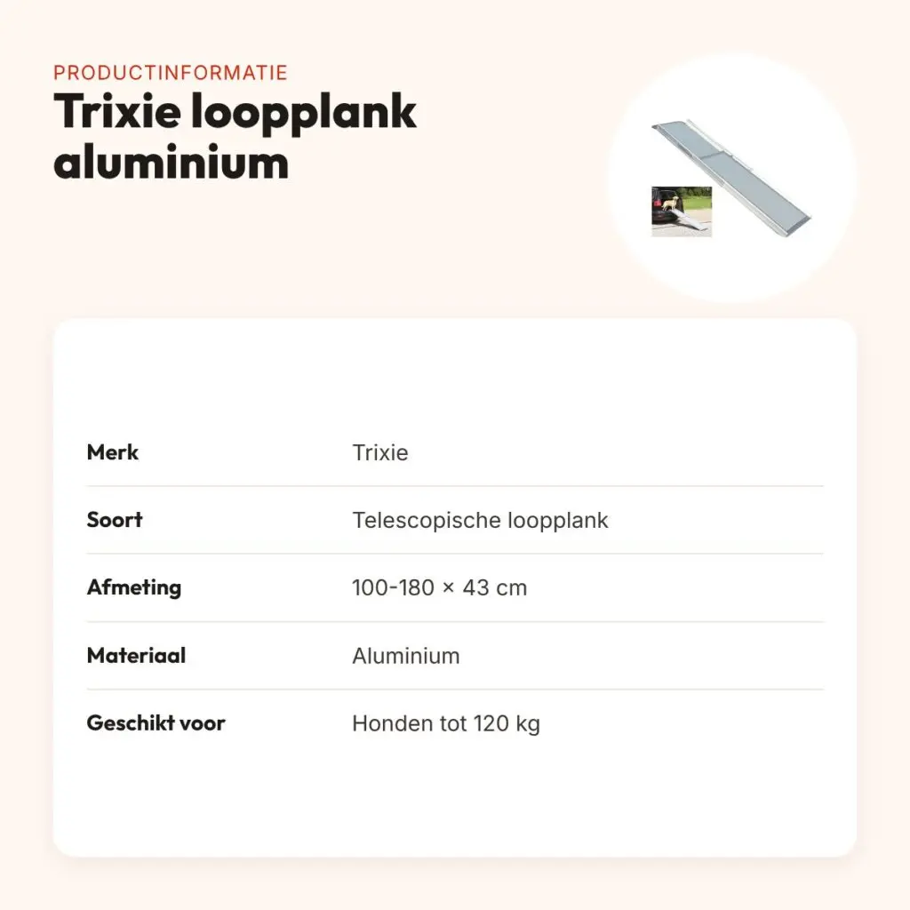 Trixie loopplank hond aluminium telescopisch 100-180 x 43 cm – tot 120 kg – productinformatie