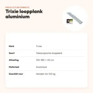 Trixie loopplank hond aluminium telescopisch 100-180 x 43 cm – tot 120 kg – productinformatie