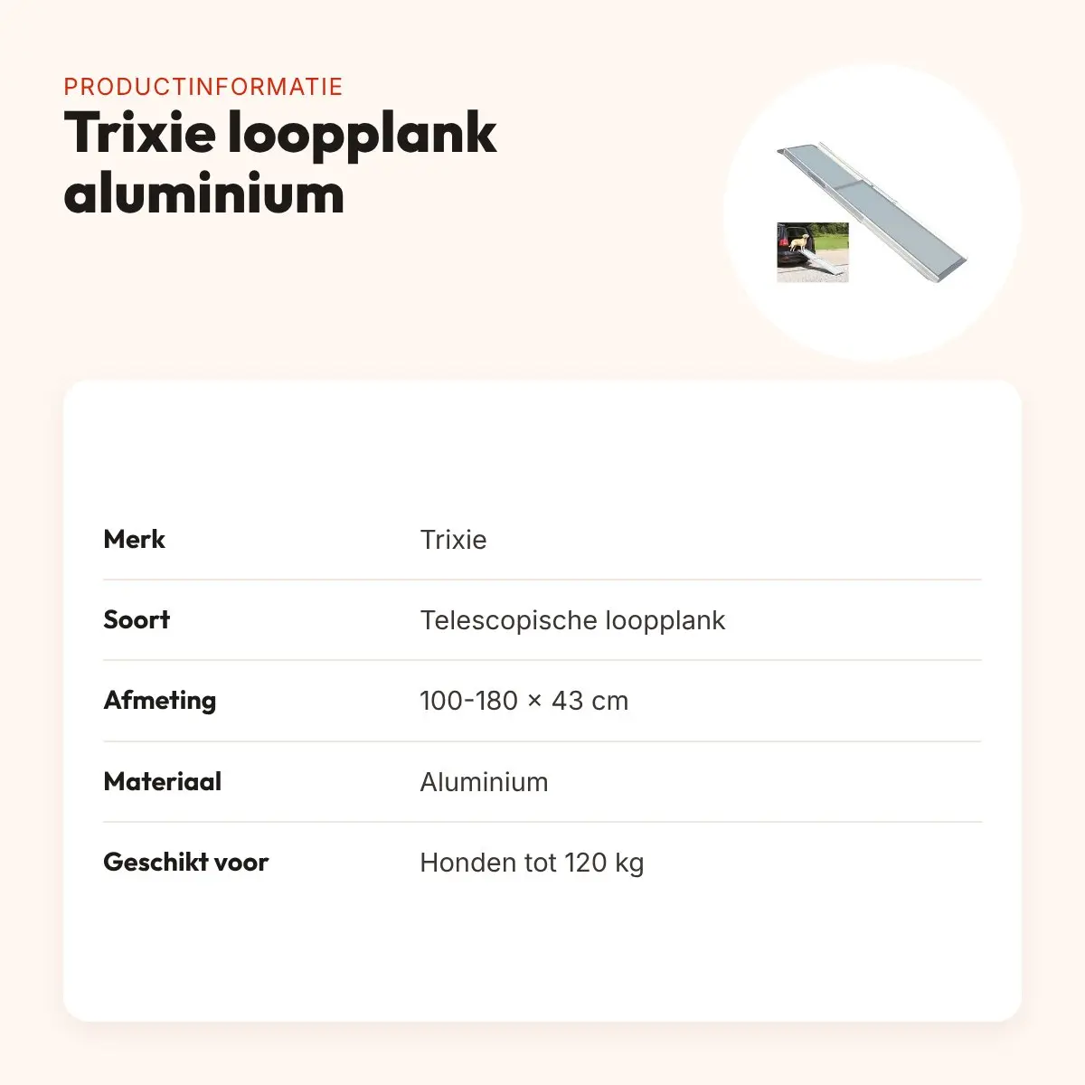Trixie loopplank hond aluminium telescopisch 100-180 x 43 cm – tot 120 kg – productinformatie