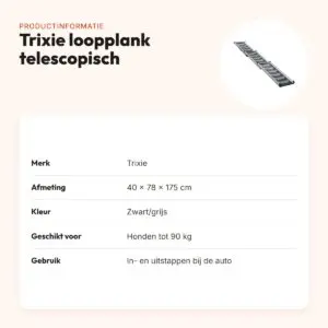 Trixie loopplank telescopisch zwart/grijs 40 x 78 x 175 cm – tot 90 kg – productinformatie