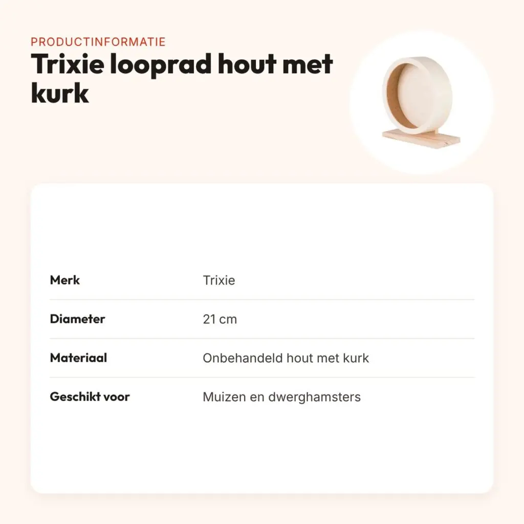 Trixie looprad hout met kurk 21 cm – gesloten loopvlak – productinformatie