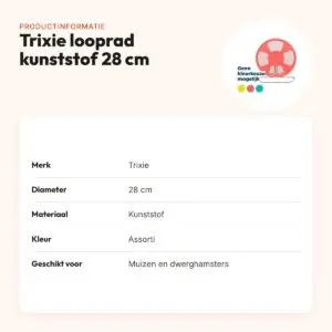 Trixie looprad kunststof 28 cm – fluisterstil, assorti kleuren – productinformatie
