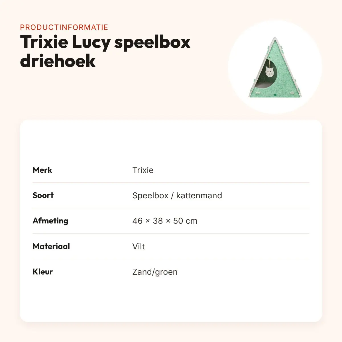 Trixie Lucy speelbox kattenmand driehoek vilt zand/groen 46 x 38 x 50 cm – productinformatie