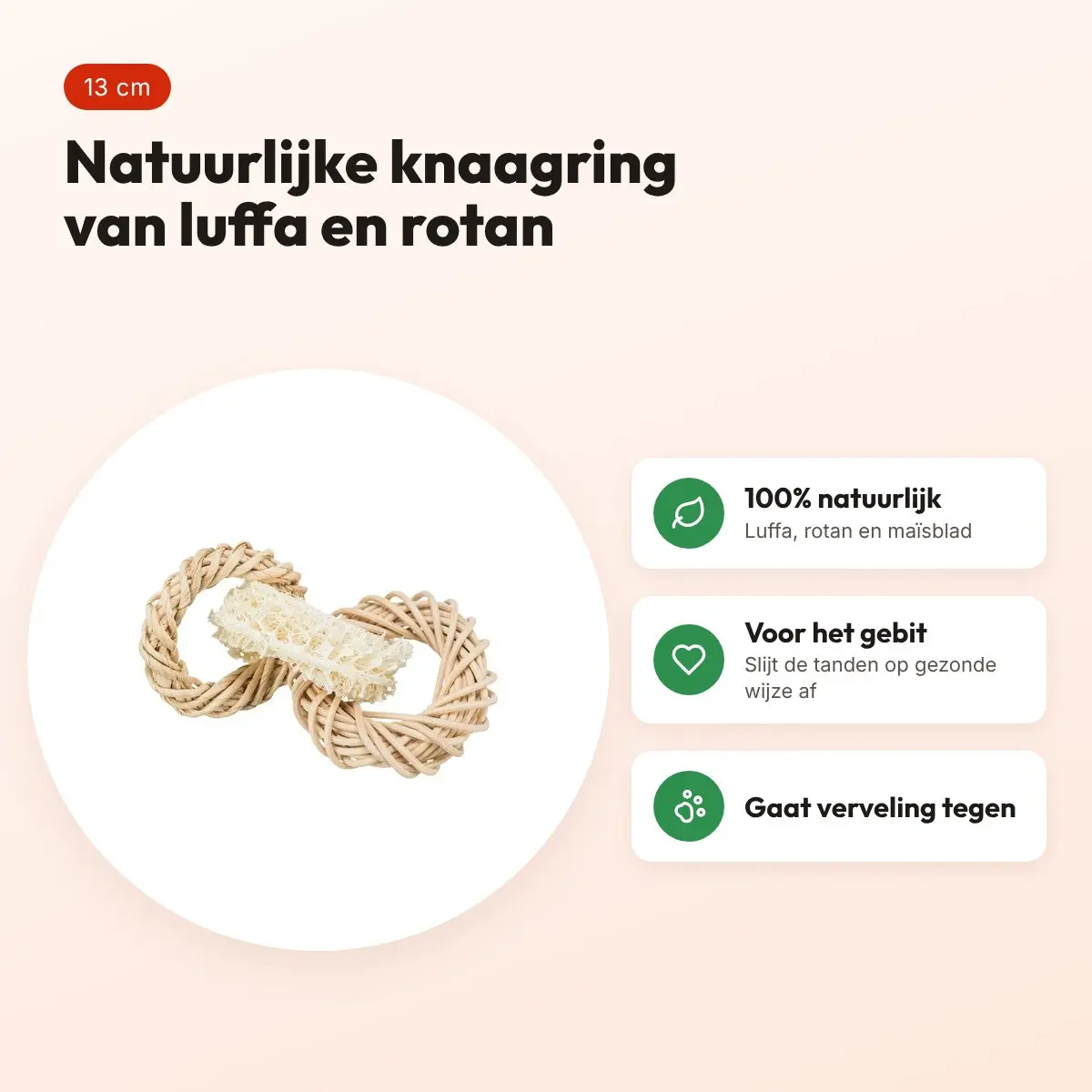 Trixie luffaring met rotan en maïsblad 13 cm – knaagspeelgoed – voordelen