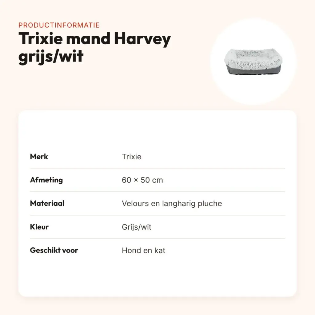 Trixie mand Harvey grijs/wit 60 x 50 cm – velours, voor hond en kat – productinformatie