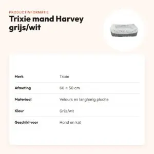 Trixie mand Harvey grijs/wit 60 x 50 cm – velours, voor hond en kat – productinformatie