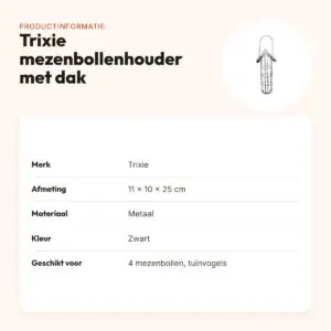 Trixie mezenbollenhouder met dak 4 bollen – metaal zwart, 11 x 10 x 25 cm – productinformatie