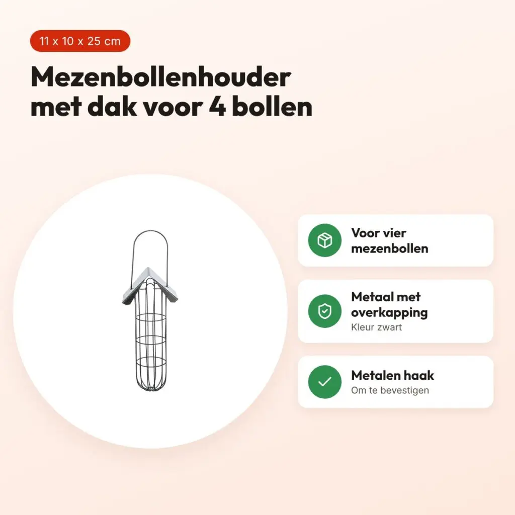 Trixie mezenbollenhouder met dak 4 bollen – metaal zwart, 11 x 10 x 25 cm – voordelen