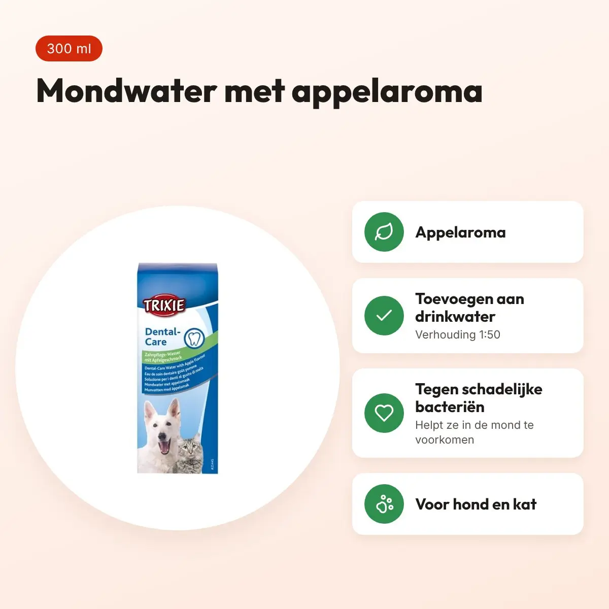 Trixie mondwater hond en kat 300 ml – appelaroma – voordelen