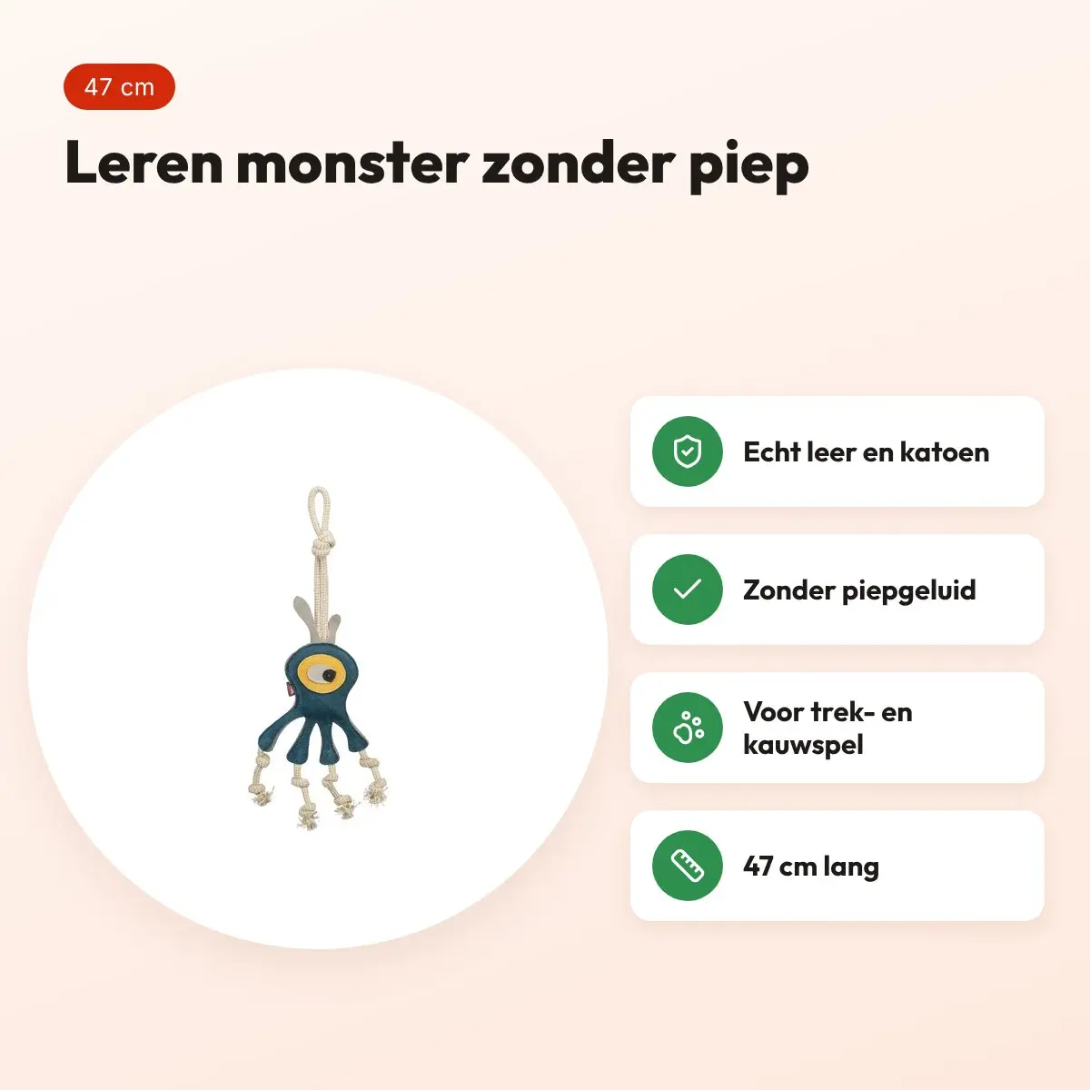 Trixie monster leer met touw 47 cm – kauwspeeltje zonder piep – voordelen