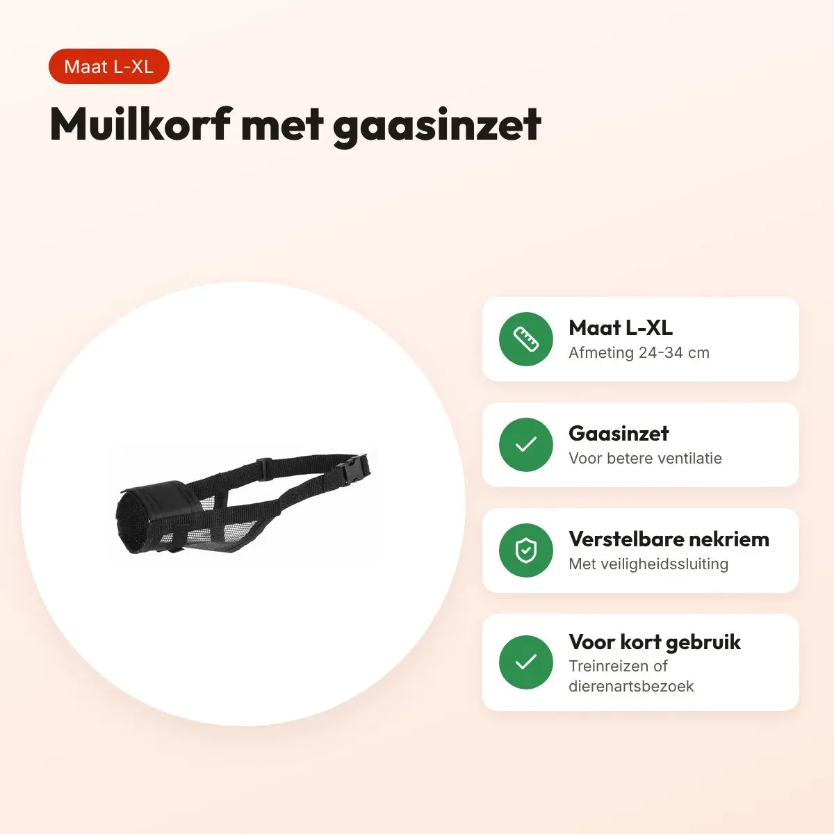 Trixie muilkorf polyester met gaasinzet zwart L-XL 24-34 cm – voordelen
