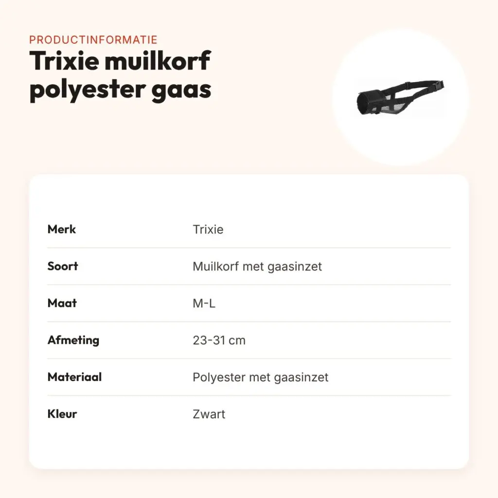 Trixie muilkorf polyester met gaasinzet zwart M-L 23-31 cm – productinformatie