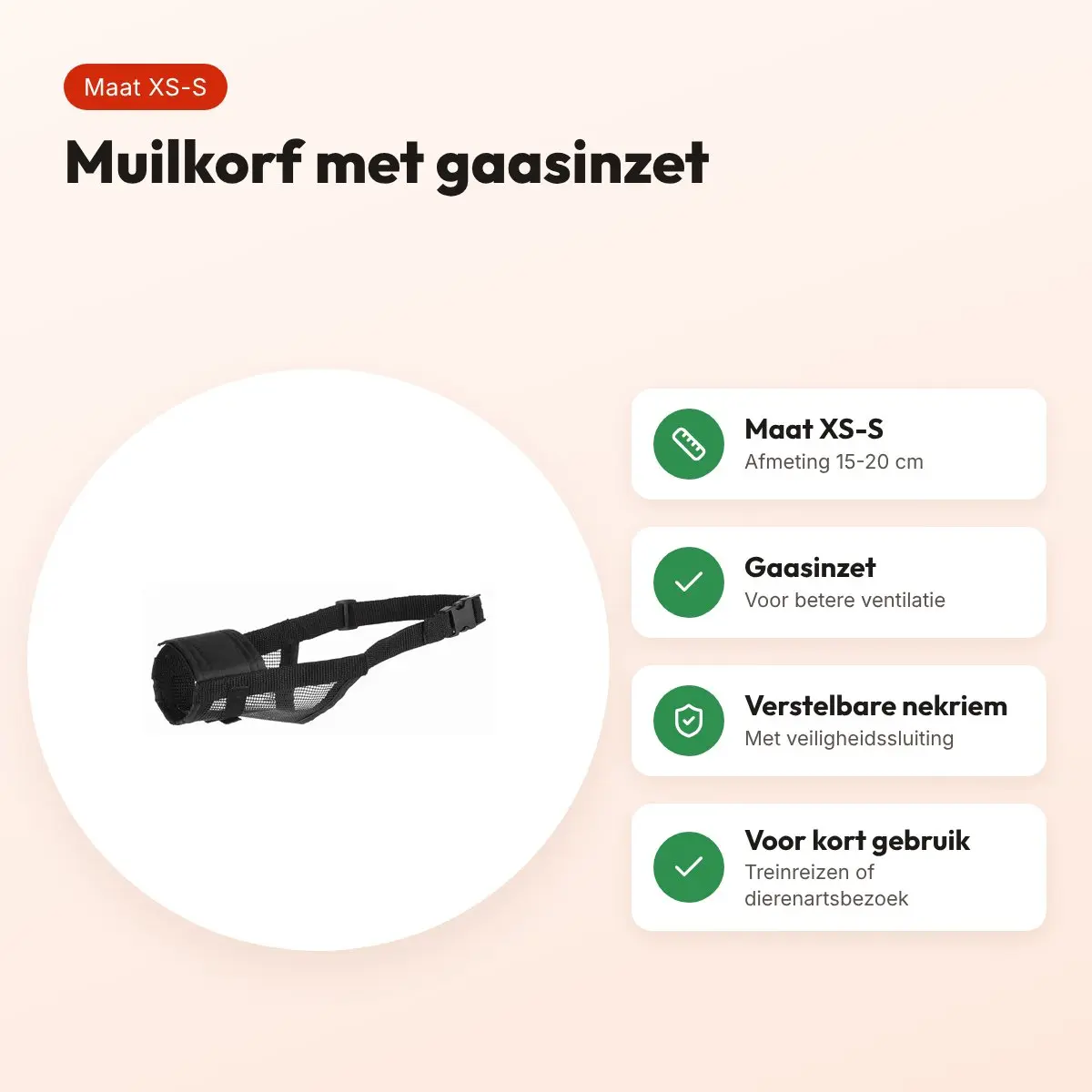 Trixie muilkorf polyester met gaasinzet zwart XS-S 15-20 cm – voordelen