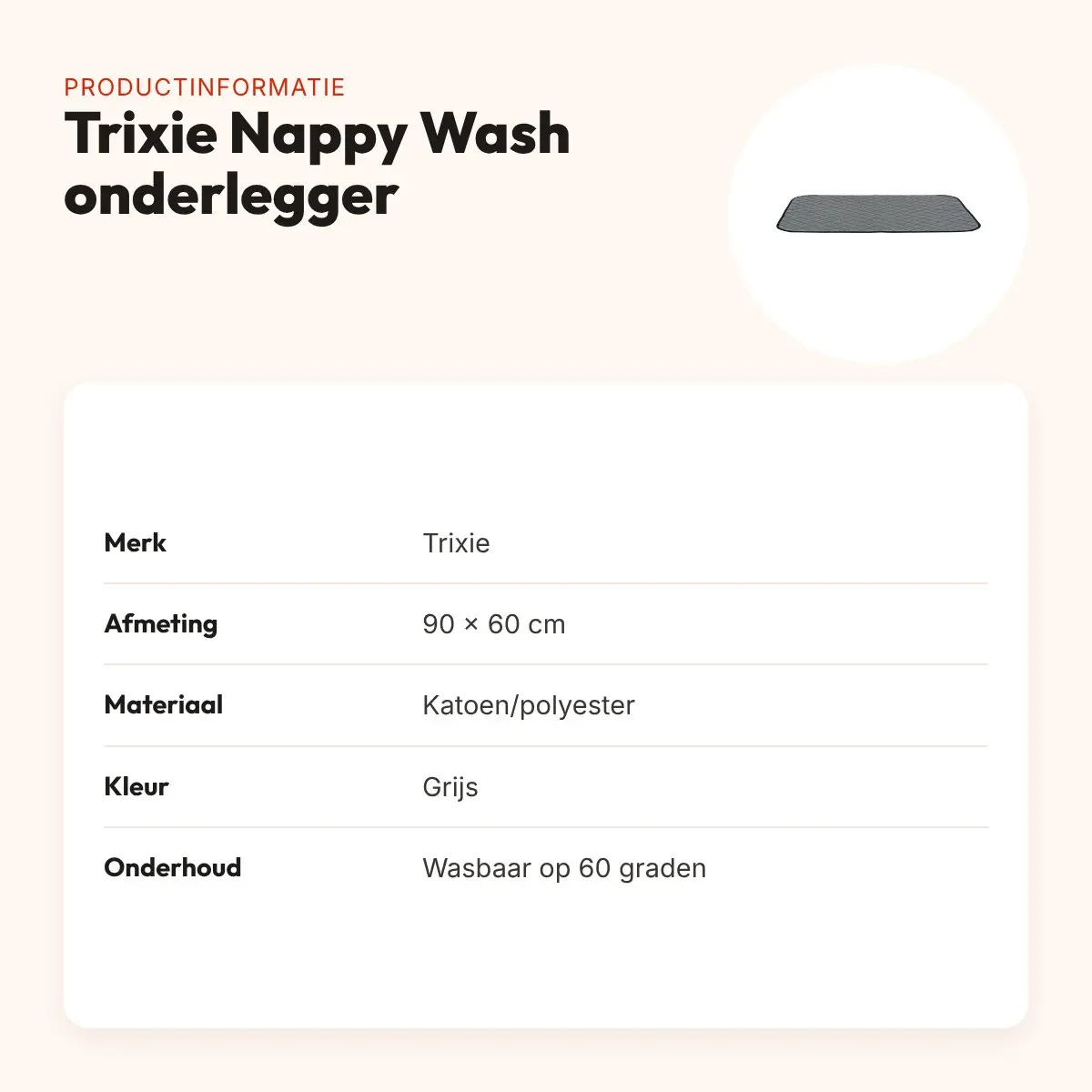 Trixie Nappy Wash onderlegger grijs 90 x 60 cm – wasbaar, herbruikbaar – productinformatie